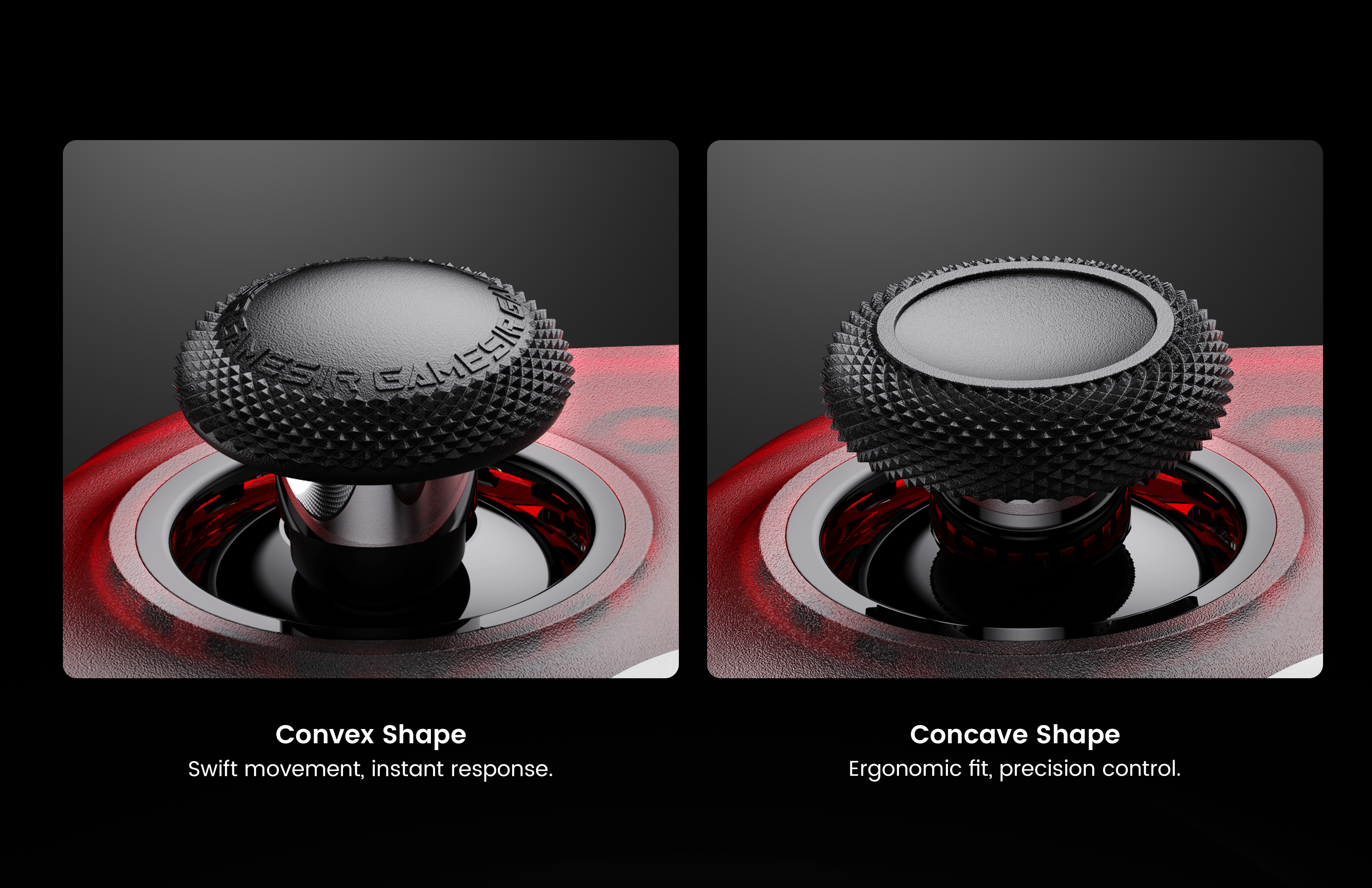 The Gamesirs Detachable Joystick Caps  offer two distinct profiles to enhance your gameplay: the Convex Shape is designed for swift movement and instant response, while the Concave Shape provides an ergonomic fit for precision control. This set includes three pairs of caps in various heights and shapes, ensuring a tailored experience specifically for the Gamesirs G7 Pro Series and Cyclone 2 controllers.