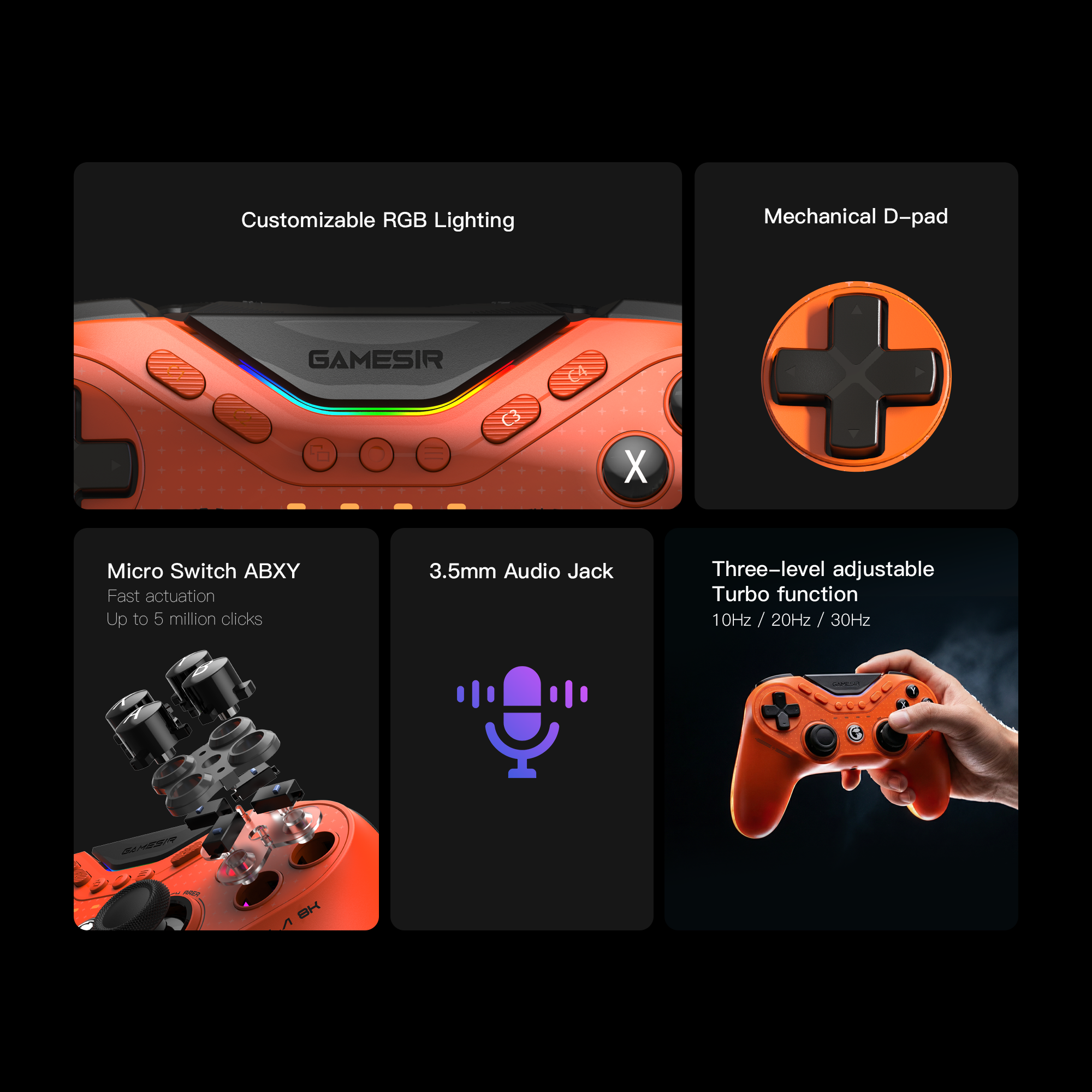 Gamesirs Tarantula 8K PC (Standard Edition).Continuing the breakdown of this specialized esports tool, here are the technical details for the components shown:1. Micro Switch ABXYThe face buttons are a standout feature designed for extreme responsiveness.[1]Tactile Technology: They utilize Micro Switches, the same technology found in high-end gaming mice. This provides a short, crisp, 