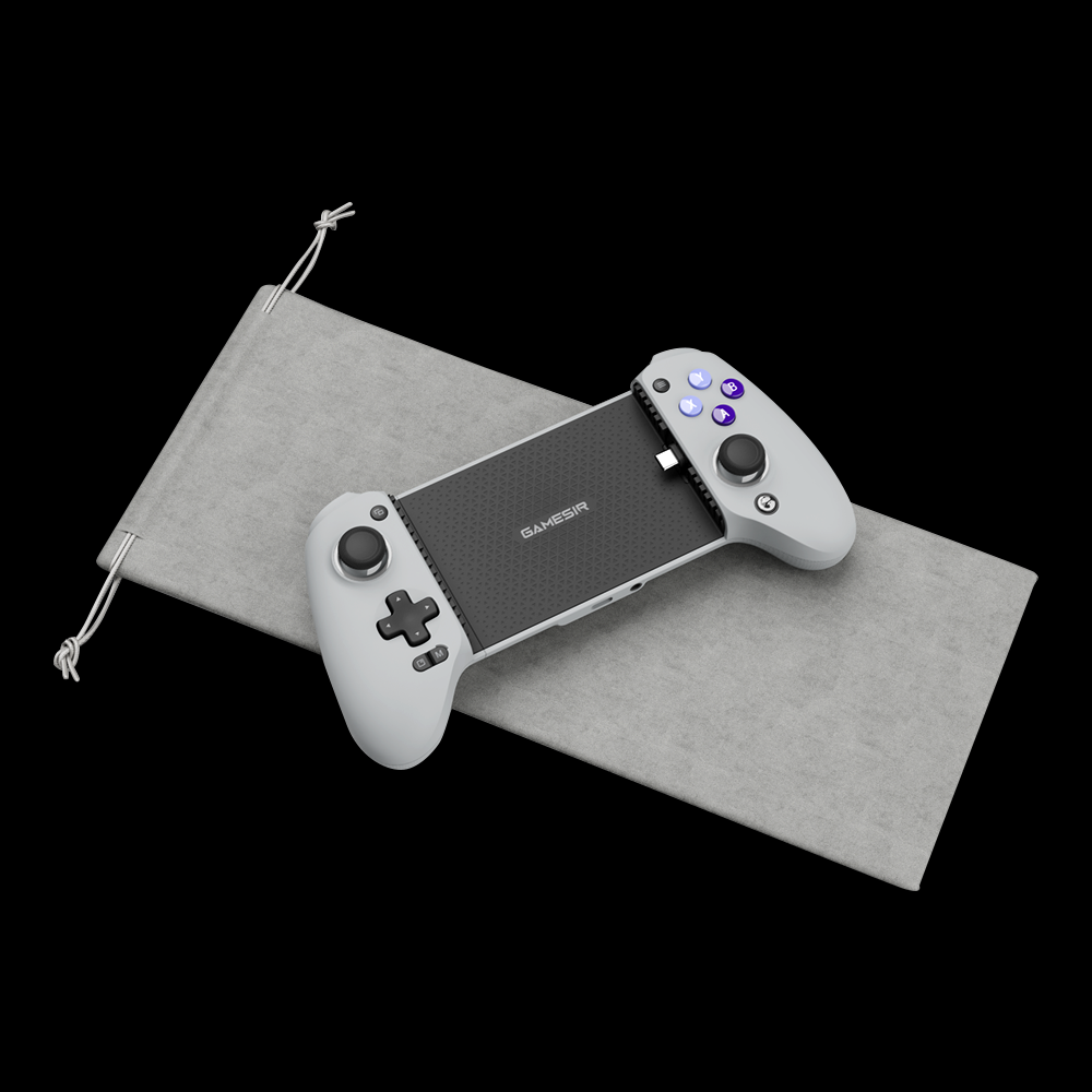 Gamesirs G8 Galileo Mobile Controller with console design, moveable Type-C port, and pass-through charging.
