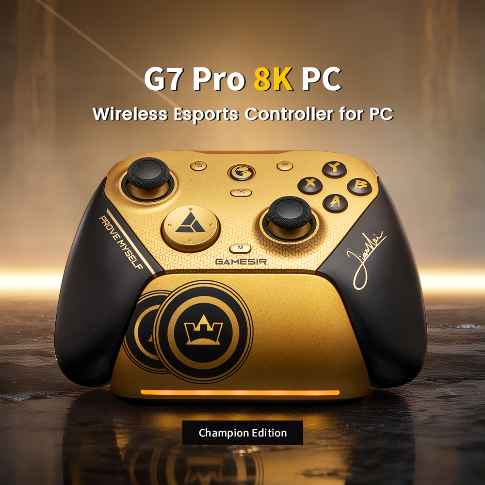 Gamesirs G7 Pro 8K PC Champion Edition, a flagship wireless esports controller specifically designed for competitive PC gaming.This particular version is a special collaboration with XiaoHai, the world-renowned fighting game champion (best known for his dominance in The King of Fighters and Street Fighter 6).Key Features and Design Details:8000Hz (8K) Polling Rate: The headline feature is its ultra-high 8000Hz report rate, supported in both wired and 2.4G wireless modes.This delivers a near-instant 0.125ms response time, providing the lowest possible input lag for professional-level play.XiaoHai 