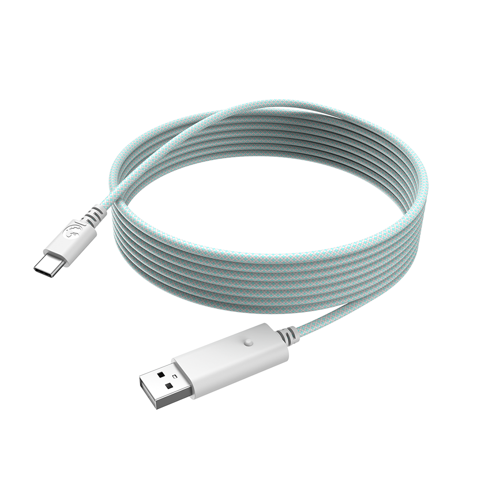 Gamesirs 3M USB Cable, nylon-braided, USB-A to USB-C, light cyan.