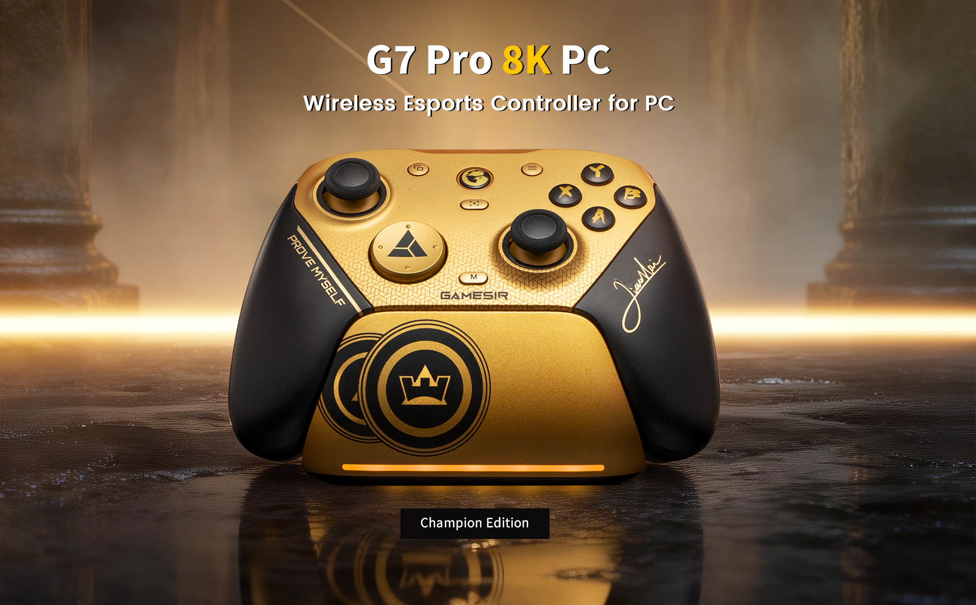 Gamesirs G7 Pro 8K PC Champion Edition, a flagship wireless esports controller specifically designed for competitive PC gaming.This particular version is a special collaboration with XiaoHai, the world-renowned fighting game champion (best known for his dominance in The King of Fighters and Street Fighter 6).Key Features and Design Details:8000Hz (8K) Polling Rate: The headline feature is its ultra-high 8000Hz report rate, supported in both wired and 2.4G wireless modes.This delivers a near-instant 0.125ms response time, providing the lowest possible input lag for professional-level play.XiaoHai 