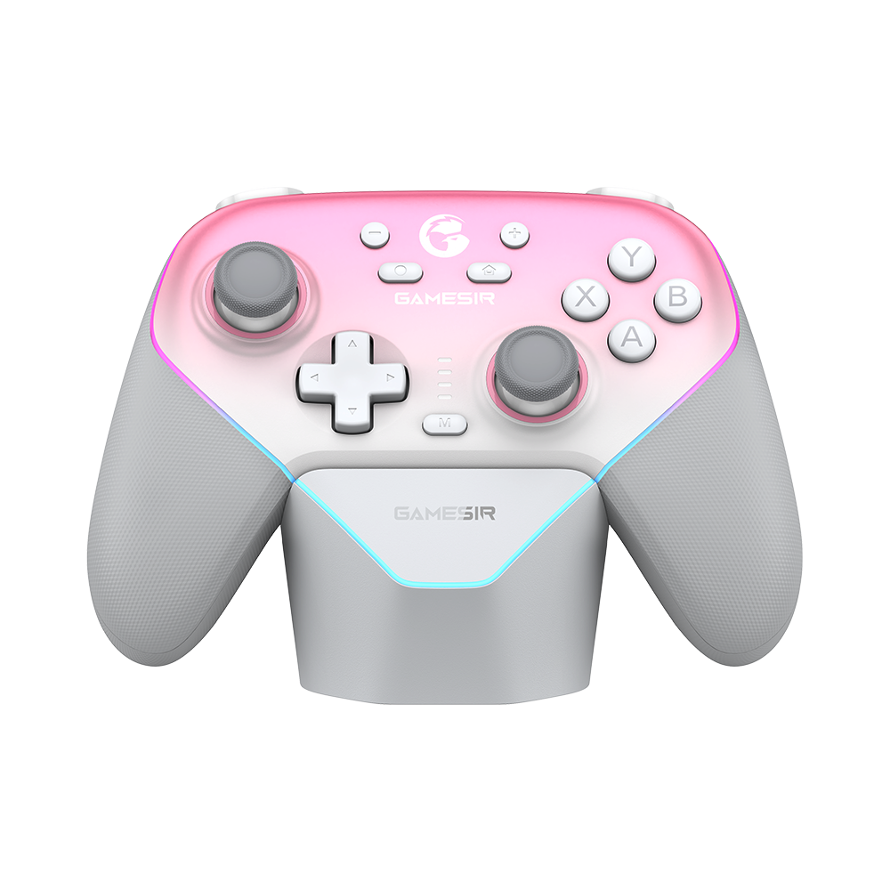 Gamesirs Super Nova multiplatform game controller with pink and gray design.
