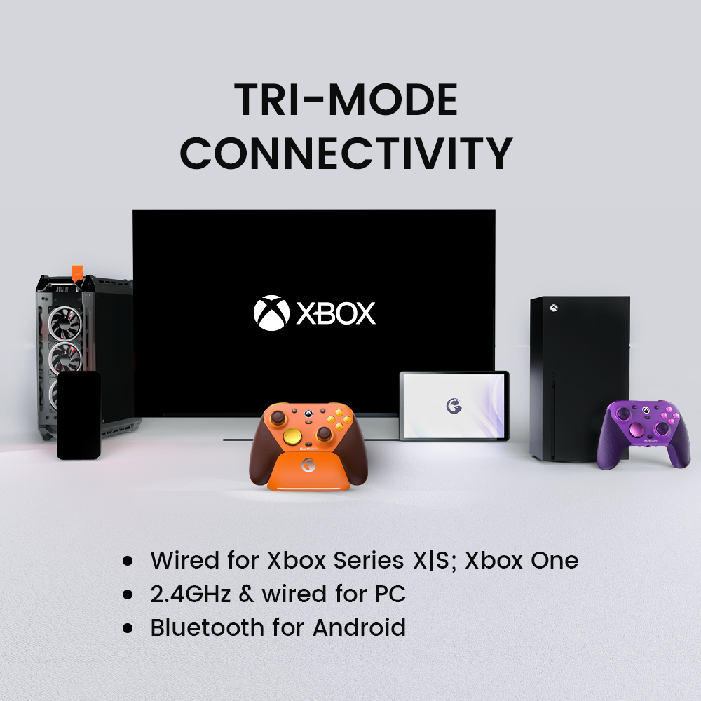The Gamesirs G7 Pro features tri-mode connectivity: 2.4GHz/wired for PC, Bluetooth for Android, and wired for Xbox.