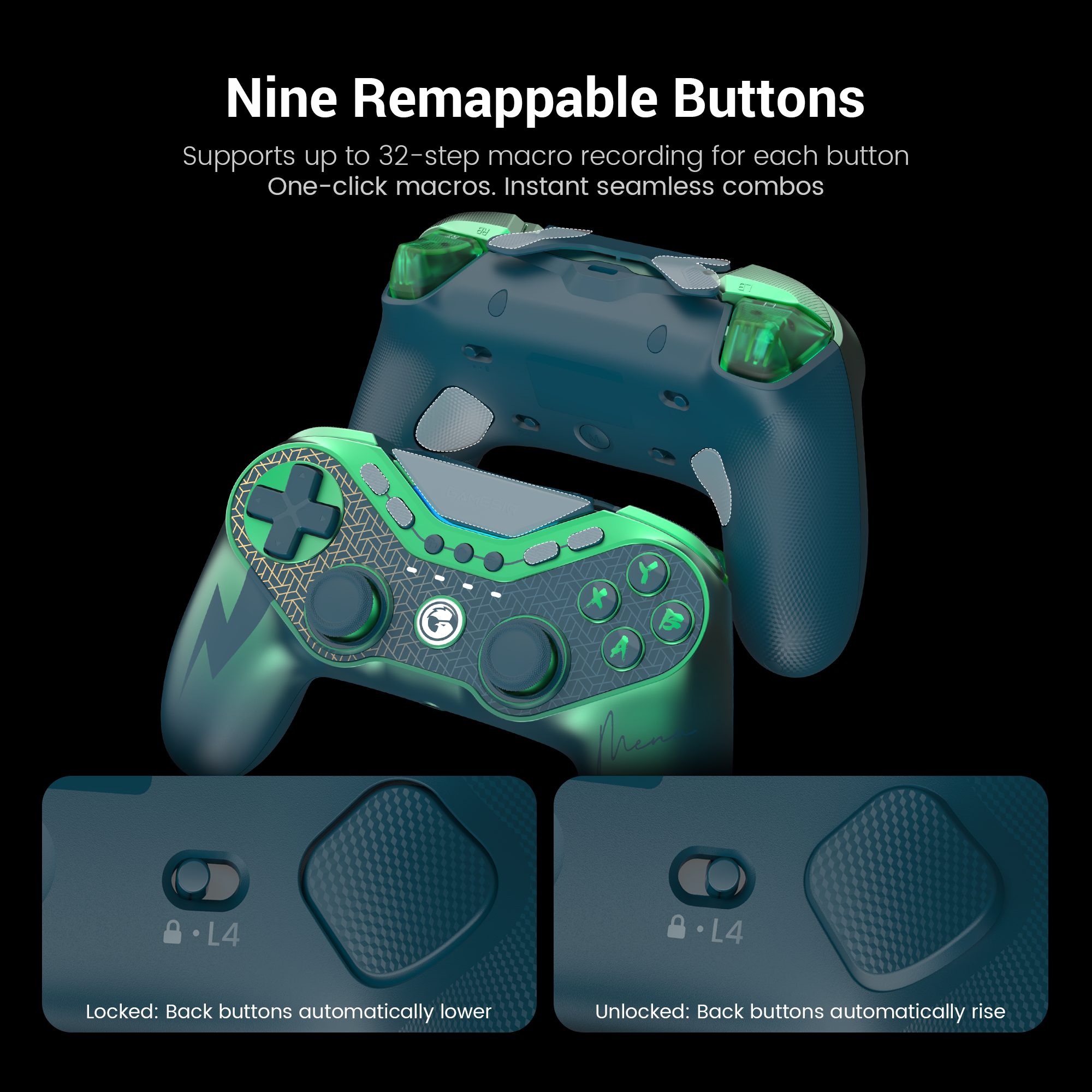 The Nine Macro Buttons feature of the Gamesirs Tarantula 8K PC (MenaRD Collab Edition), which is a significant part of its pro-grade customization.Here is a breakdown of what these buttons are and how the macro system works:1. Physical Layout of the Nine ButtonsThe 