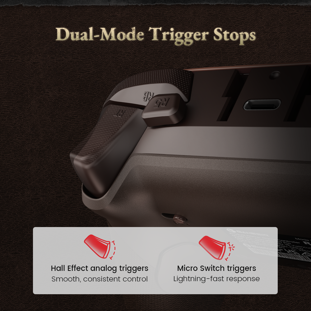 Gamesirs G7 Pro Dragon's Dogma 2 Edition, a professional-grade controller designed for high-performance gaming on Xbox, PC, and Android.1. Dual-Mode Trigger StopsThe controller features a versatile trigger system that allows players to switch between two distinct modes depending on the genre of game:Hall Effect Analog Mode: Uses electromagnetic sensors to provide smooth, consistent control. This mode measures the full range of the trigger pull (from 0 to 255), which is ideal for 