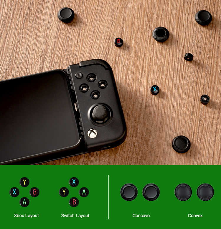 X2 Pro comes with 2 sets of joystick caps, concave & convex