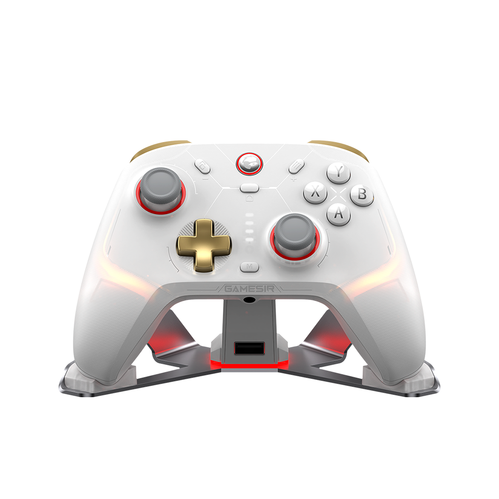 Gamesirs Cyclone 2 Multiplatform Controller in Phantom White with customizable RGB lighting and precision controls.