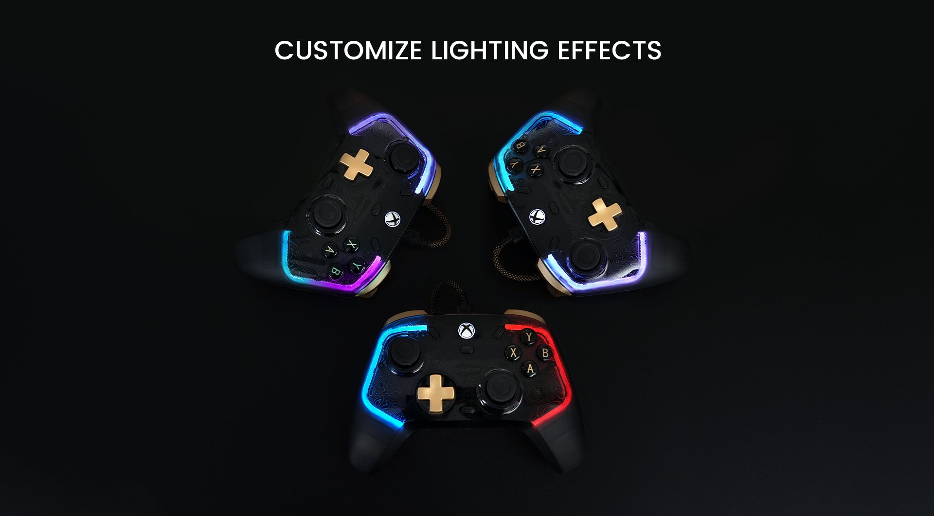 Customizable RGB lighting with 4 effects and adjustable brightness on Gamesirs Kaleid Flux controller