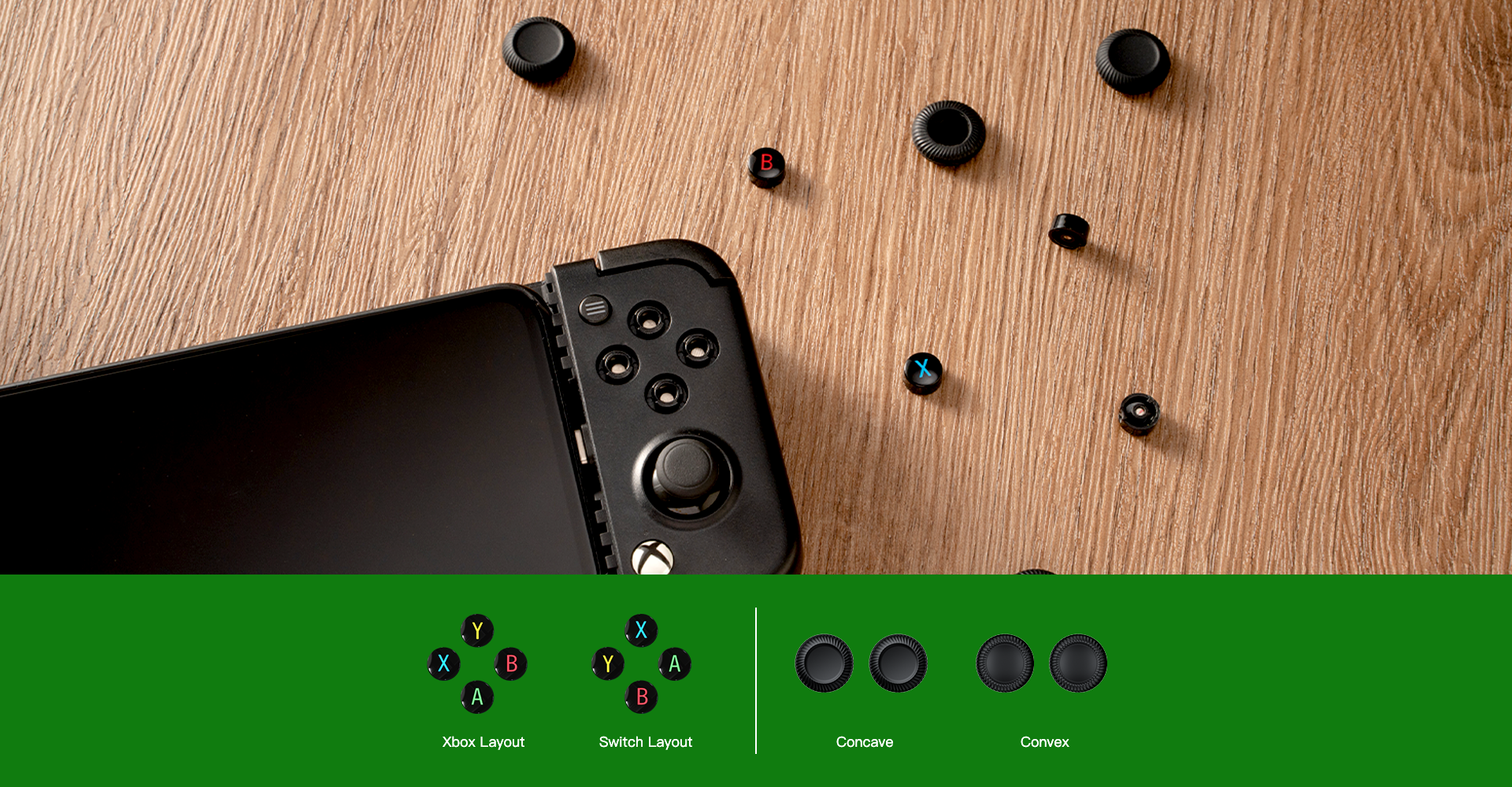 X2 Pro comes with 2 sets of joystick caps, concave & convex